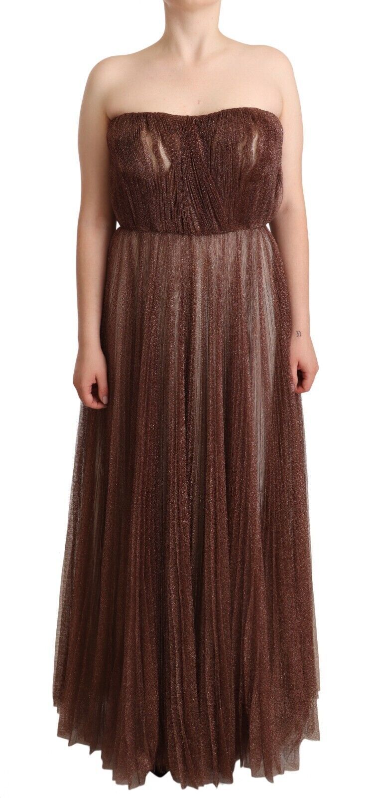 Metallic Bronze Polyester Maxi Gown Dress