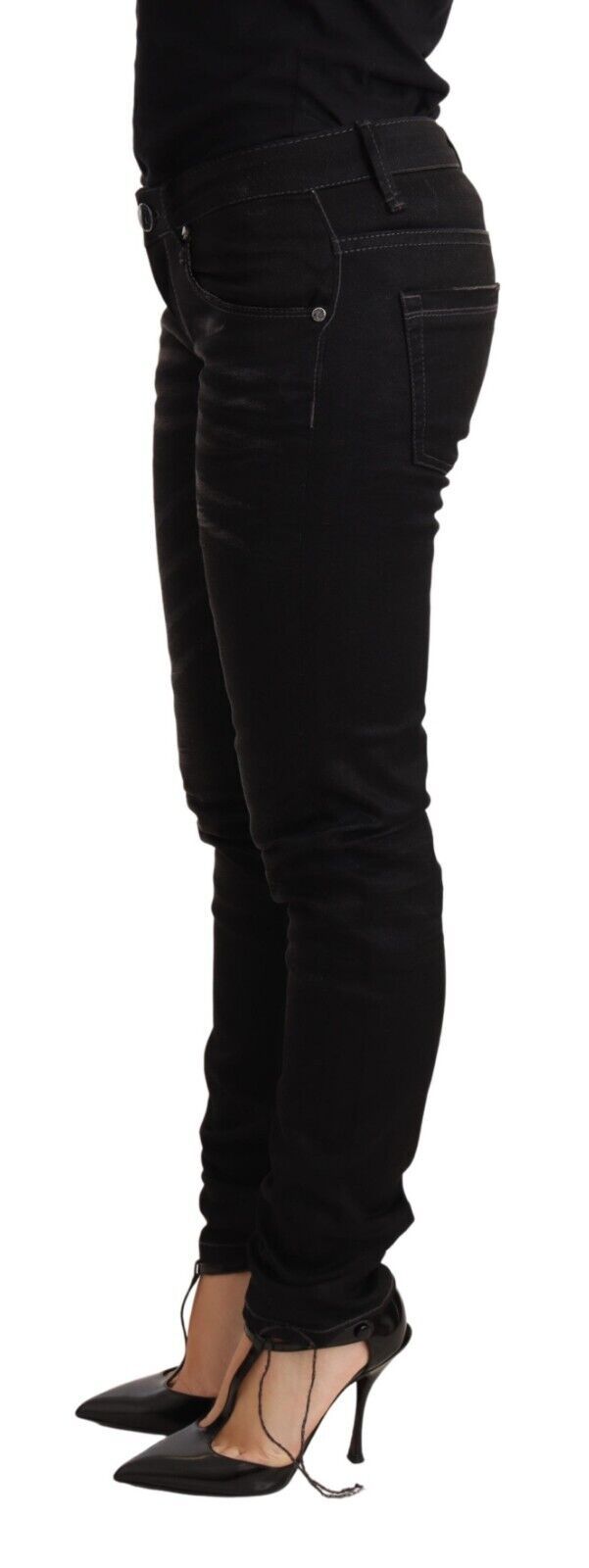 Black Washed Cotton Slim Fit Denim Low Waist Trouser Jeans