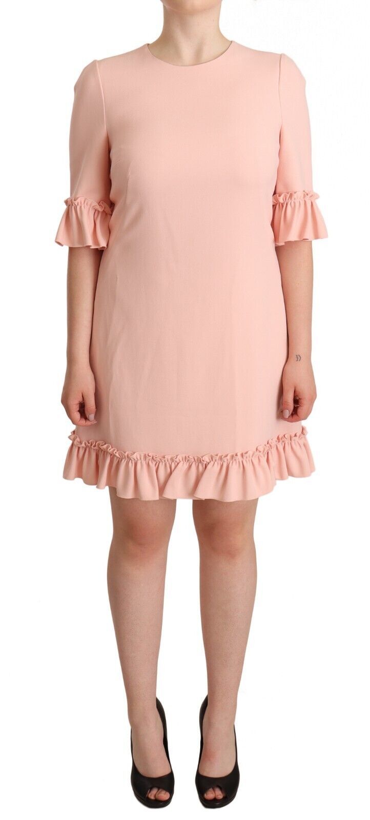 Pink Ruffled Sleeves Viscose Sheath Dress