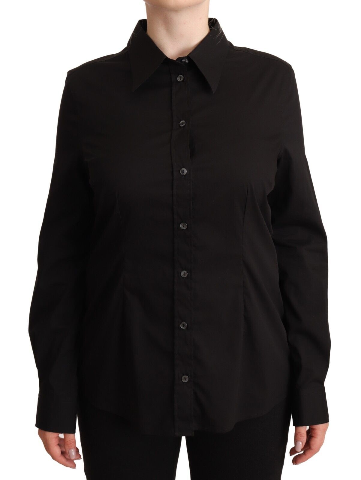 Black Cotton Collared Long Sleeves Shirt Top