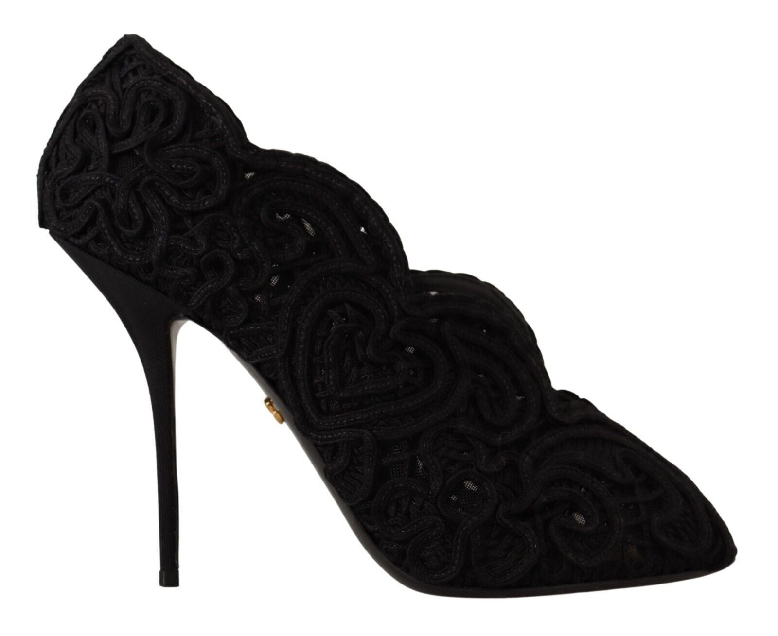 Black Cordonetto Ricamo Pump Open Toe Shoes