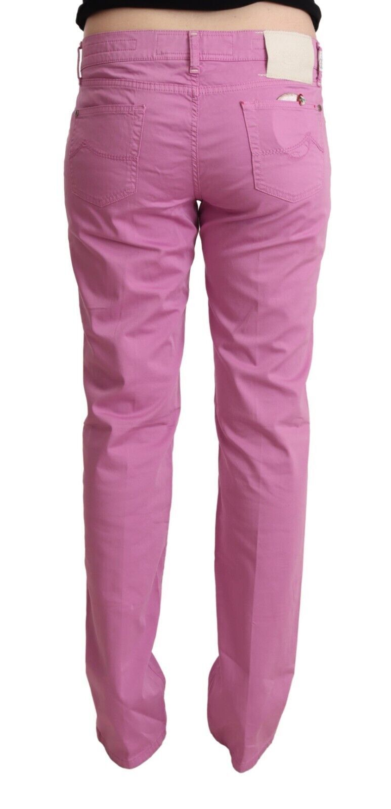 Pink Cotton Low Waist Denim Tapered Jeans