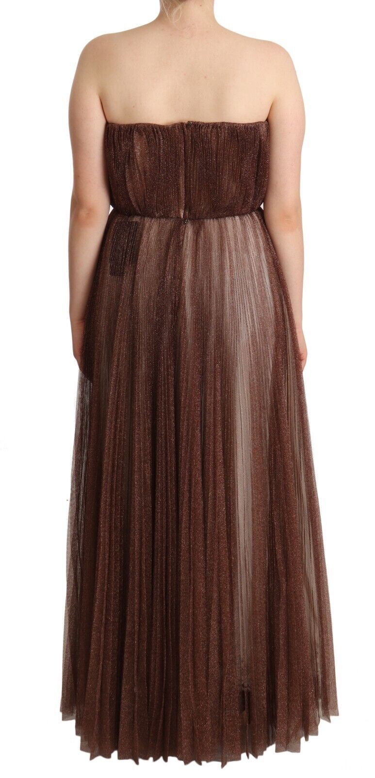 Metallic Bronze Polyester Maxi Gown Dress