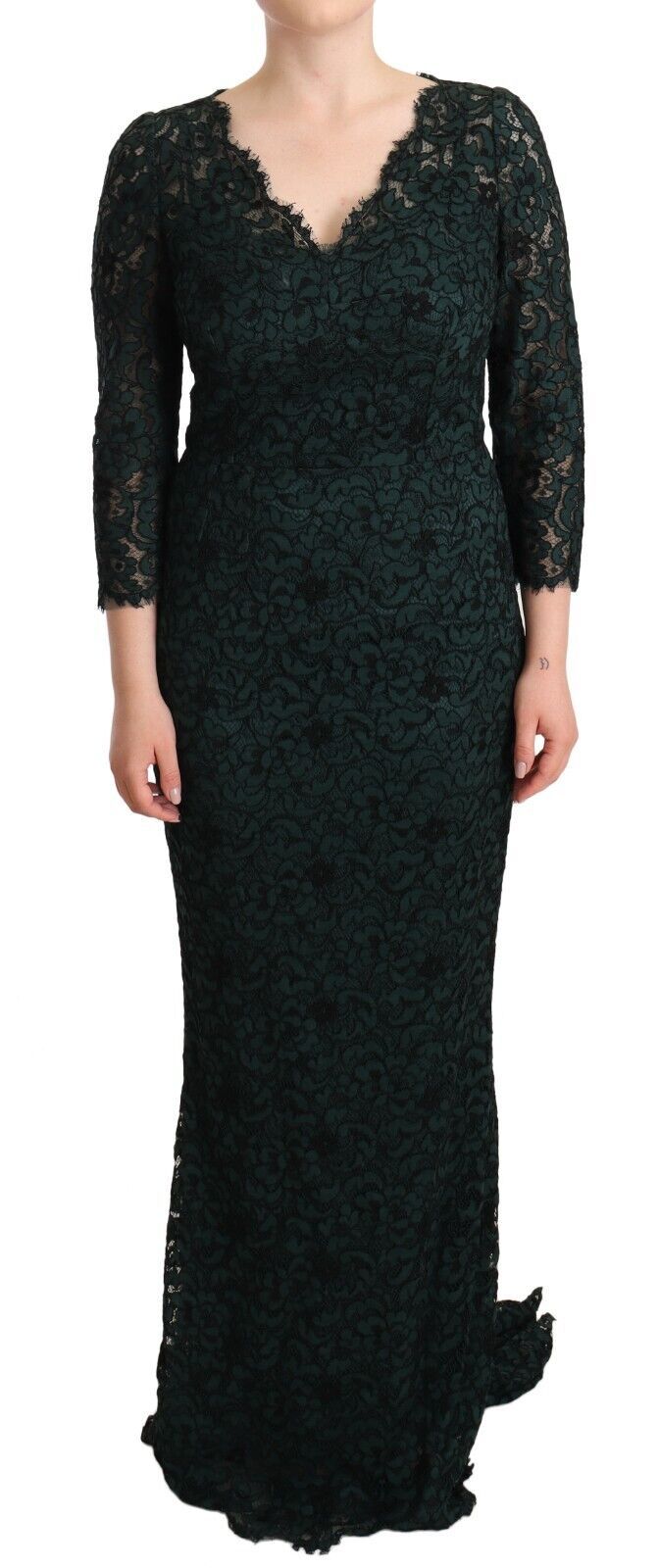 Green Floral Lace Maxi Floor Length Dress