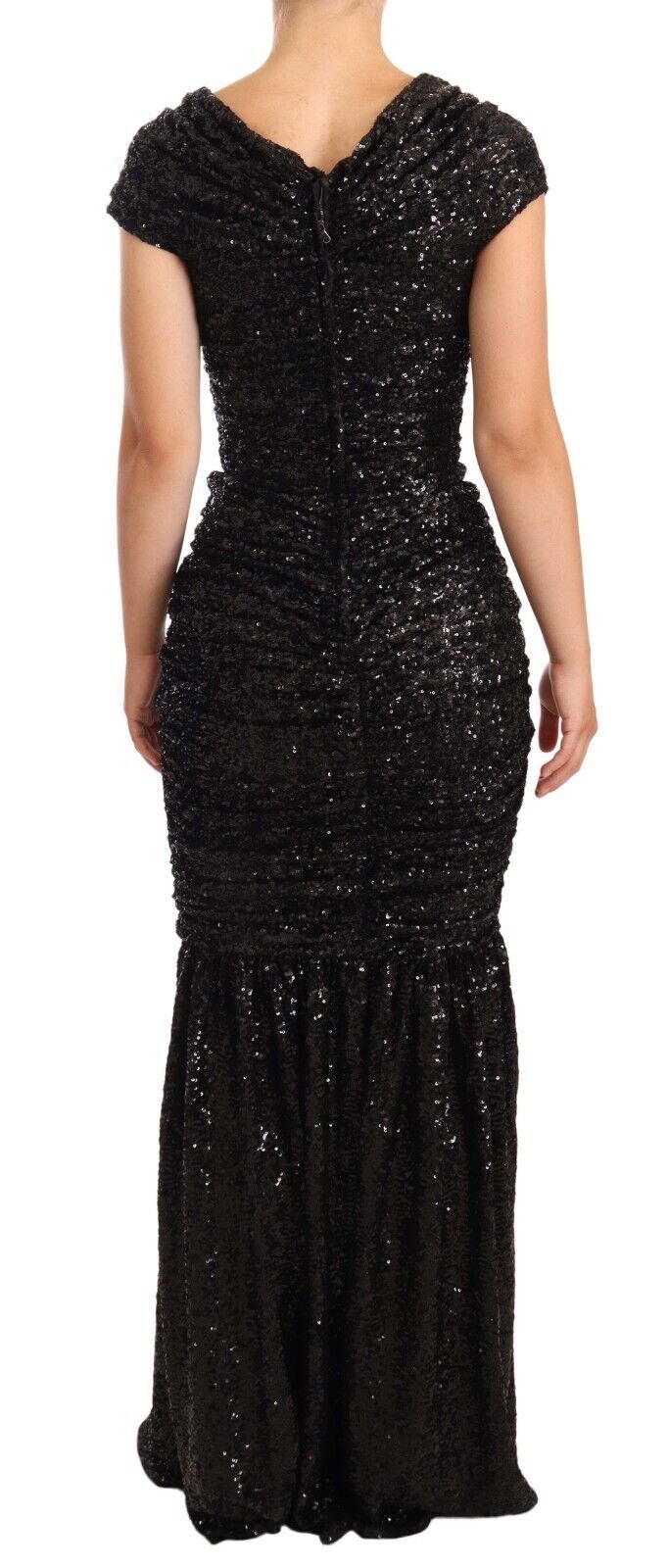 Black Sequined Open Shoulder Long Gown Dress