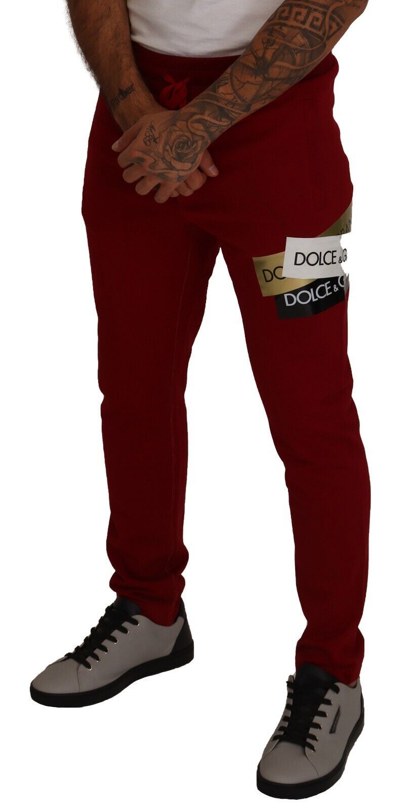 Red Cotton Logo Patch Sweatpants Jogging Pants