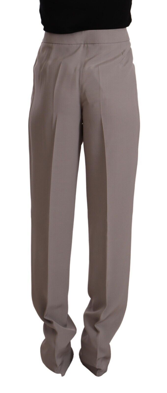 Brown High Waist Silk Tapered Long Pants