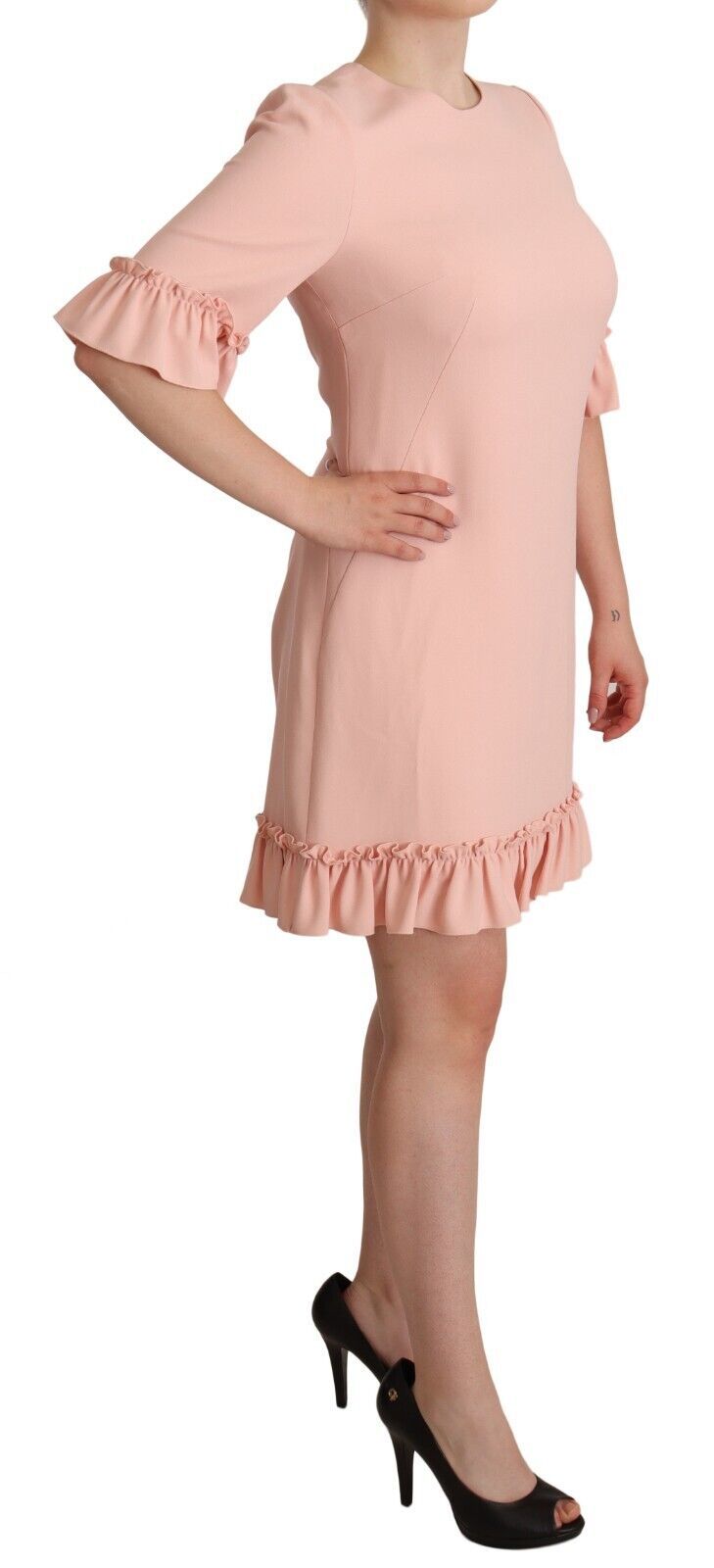 Pink Ruffled Sleeves Viscose Sheath Dress