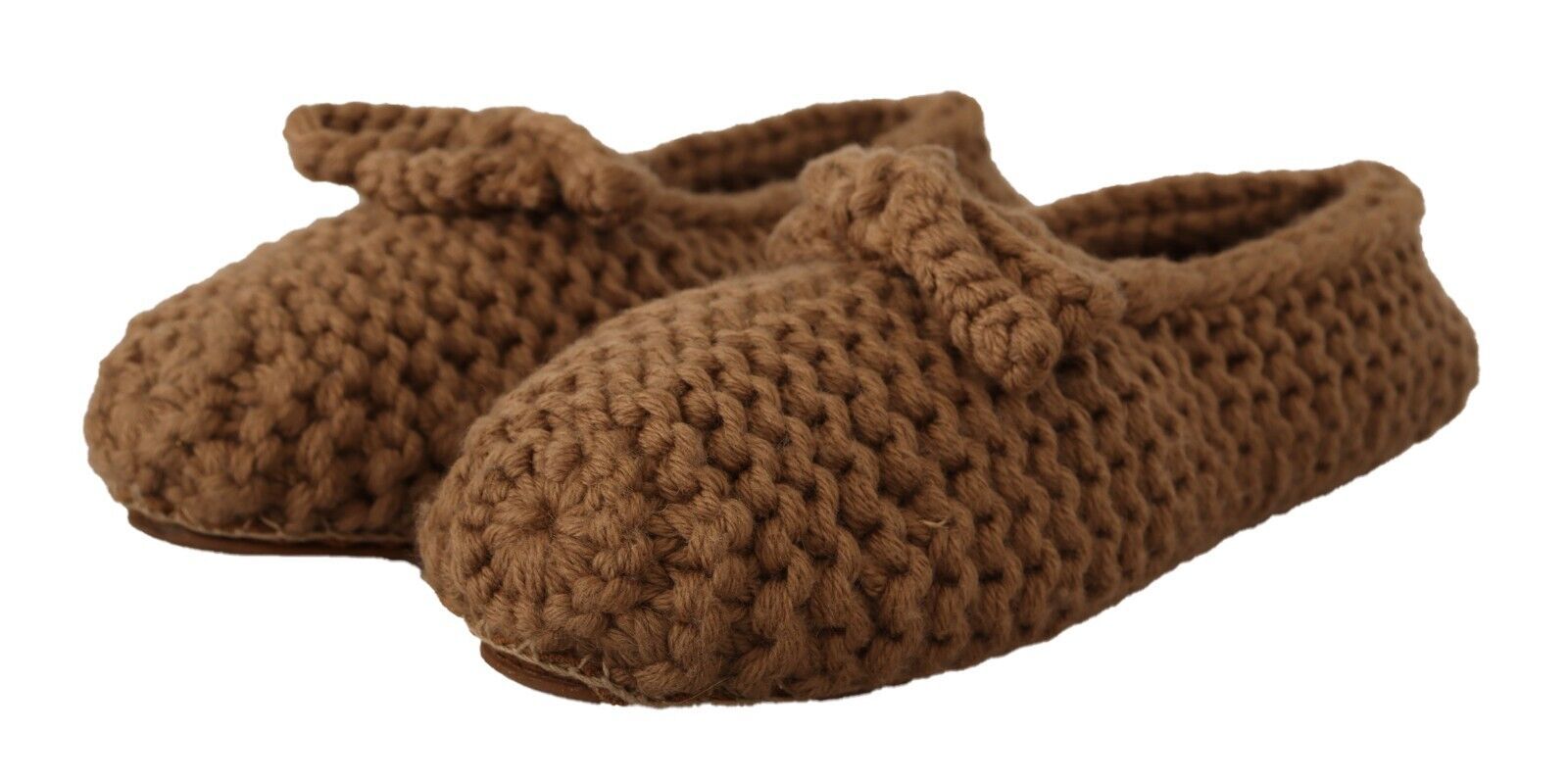 Brown Slip On Ballerina Flats Wool Knit Shoes