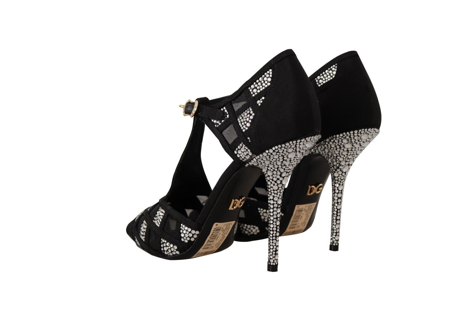 Black Crystals T-strap Heels Pumps Shoes