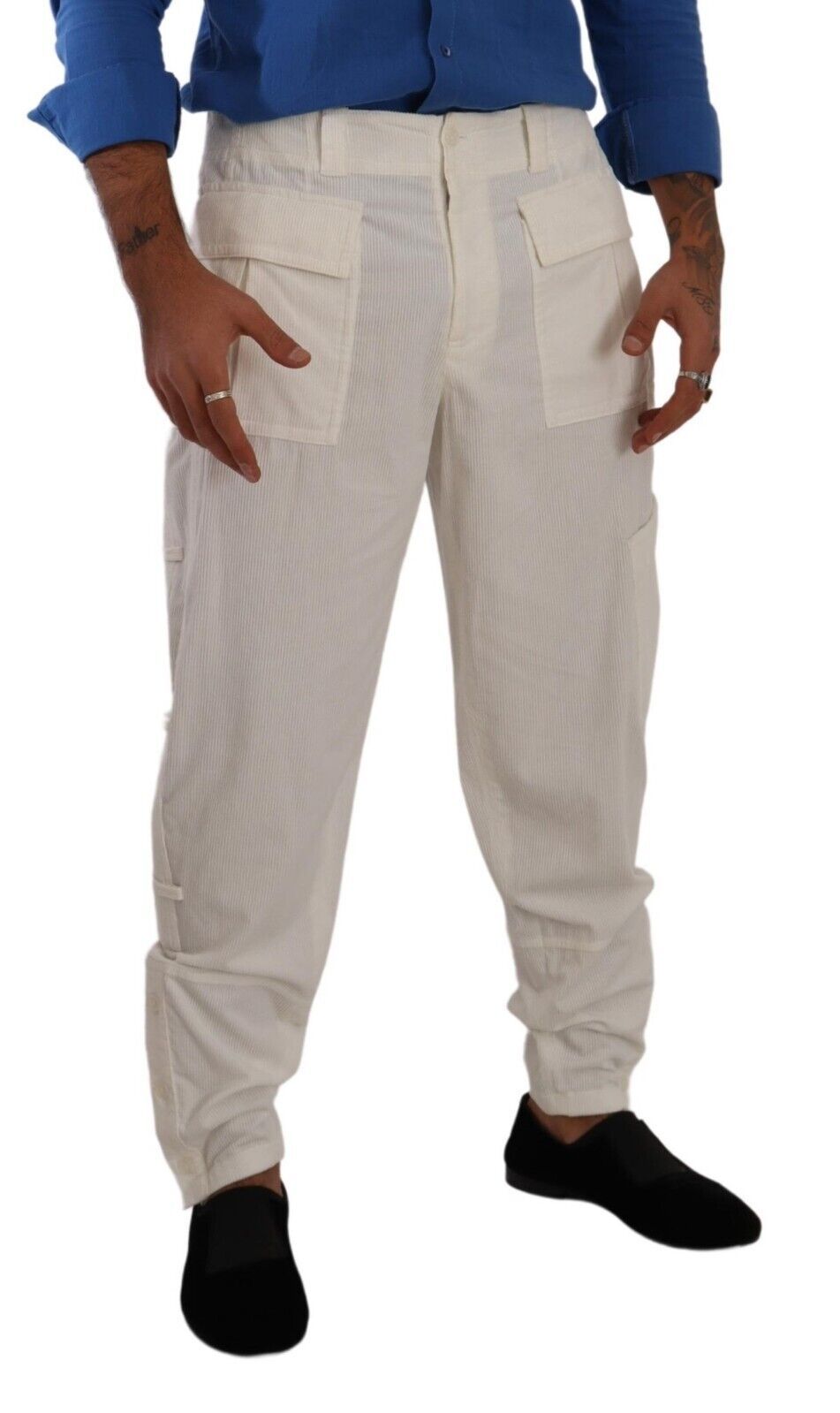 Off White Cotton Corduroy Cargo Pants