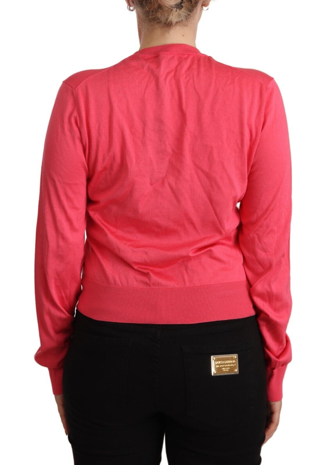 Pink Silk Crewneck Pullover Top Sweater