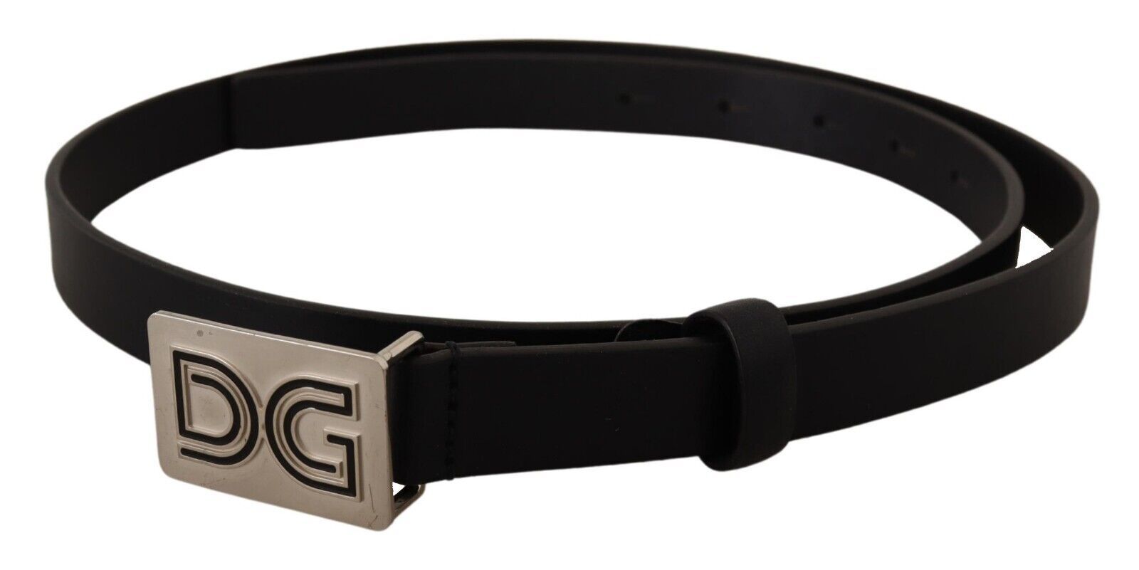 Dolce & Gabbana Black Leather Silver DG Logo Buckle Belt