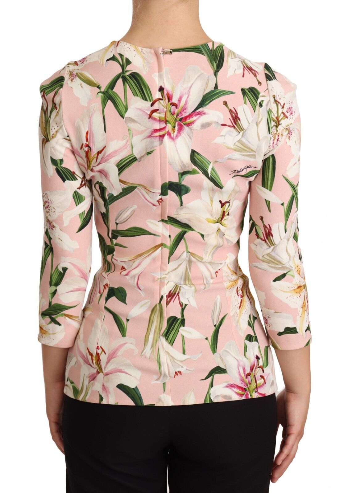 Pink Lily Print Viscose Long Sleeves Blouse