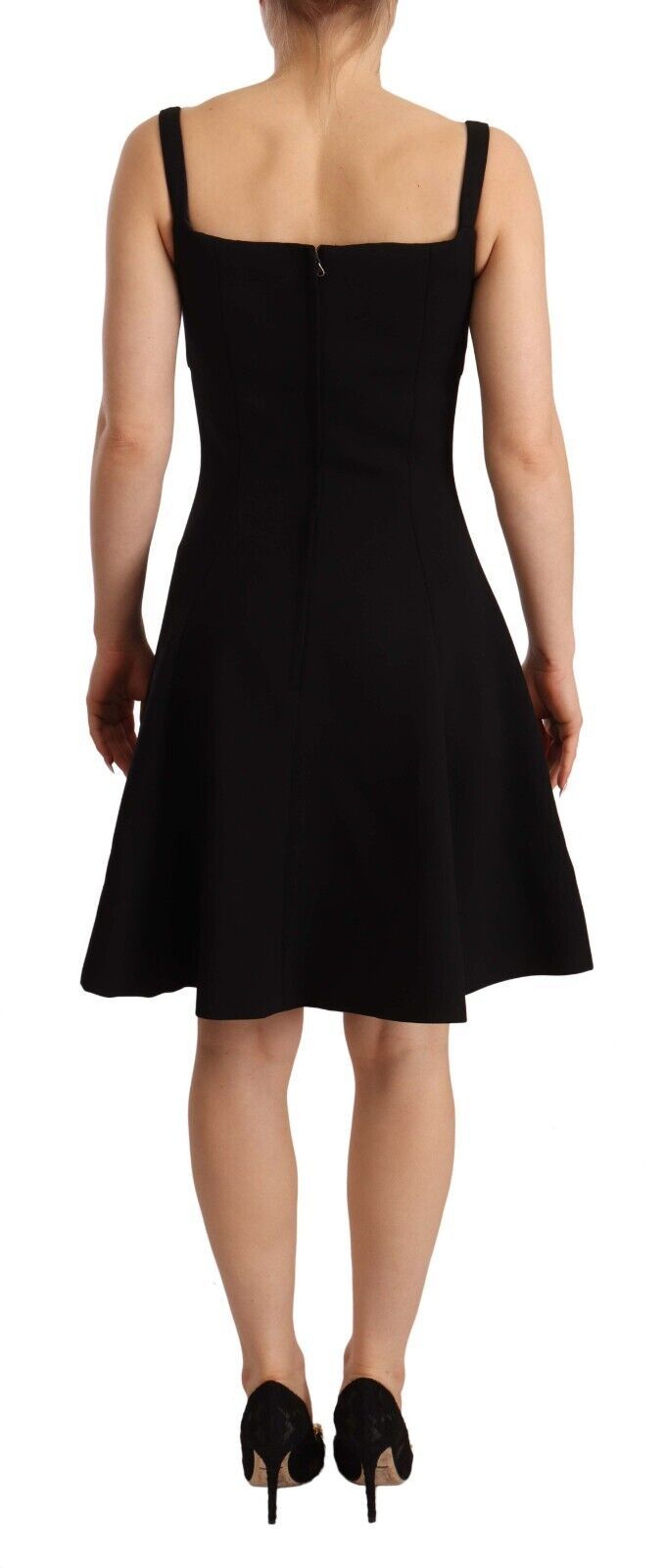 Black Fit Flare Wool Stretch Sheath Dress