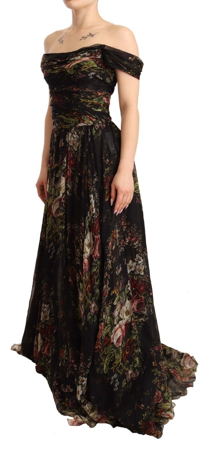 Multicolored Floral Off Shoulder Gown Dress