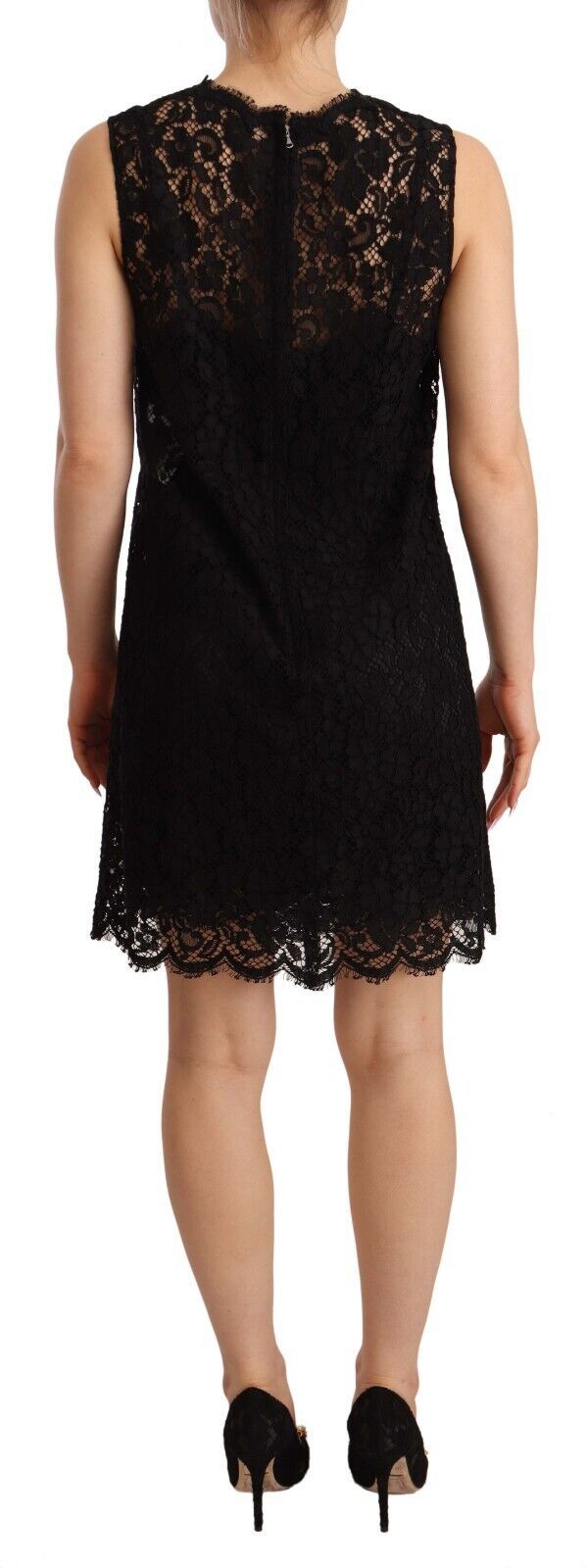 Black Floral Lace Sheath Sleeveless Mini Dress