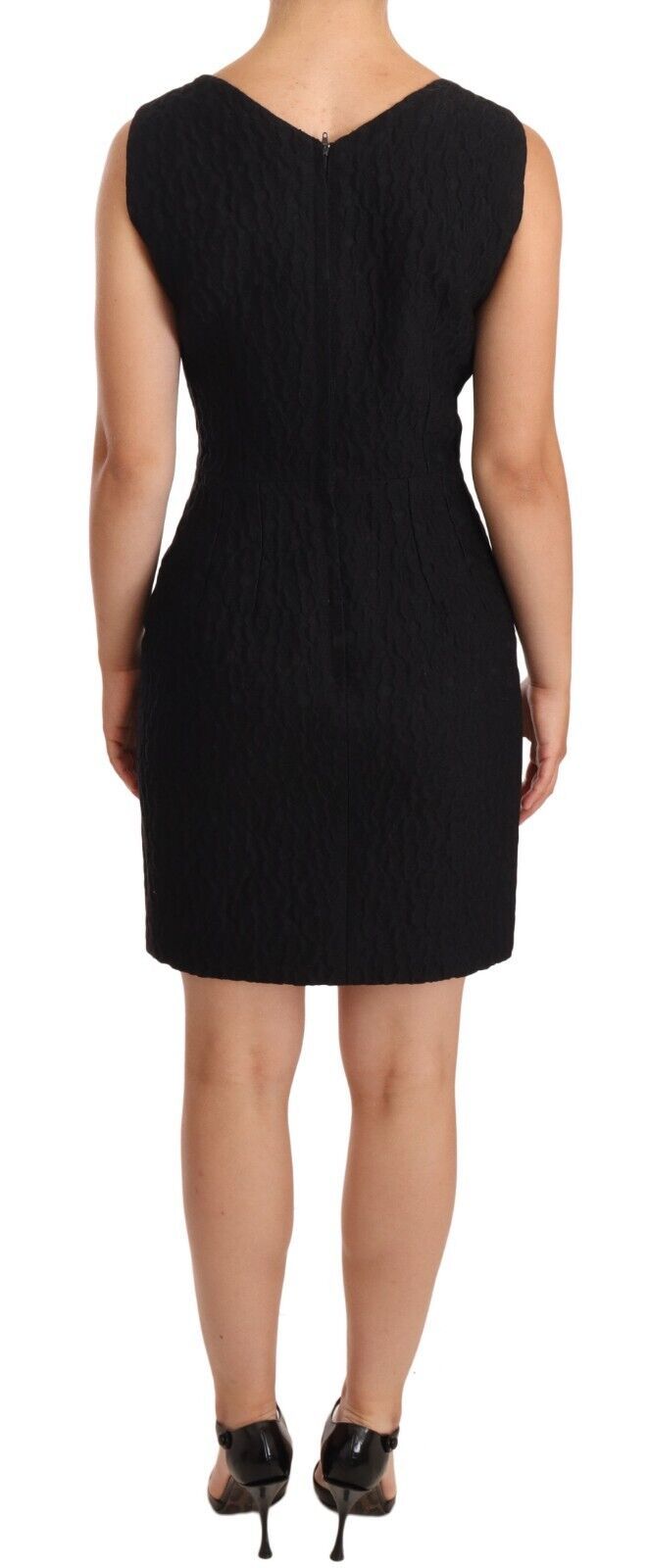 Black Button Crystal Sleeveless Sheath Dress