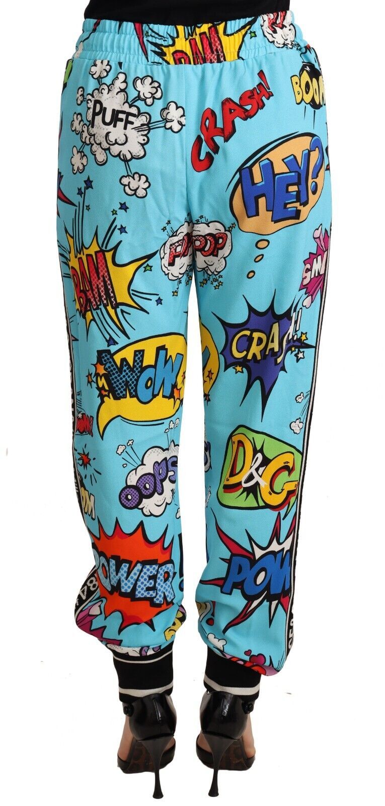 Blue Cartoon Print Jogger Viscose Stretch Pants