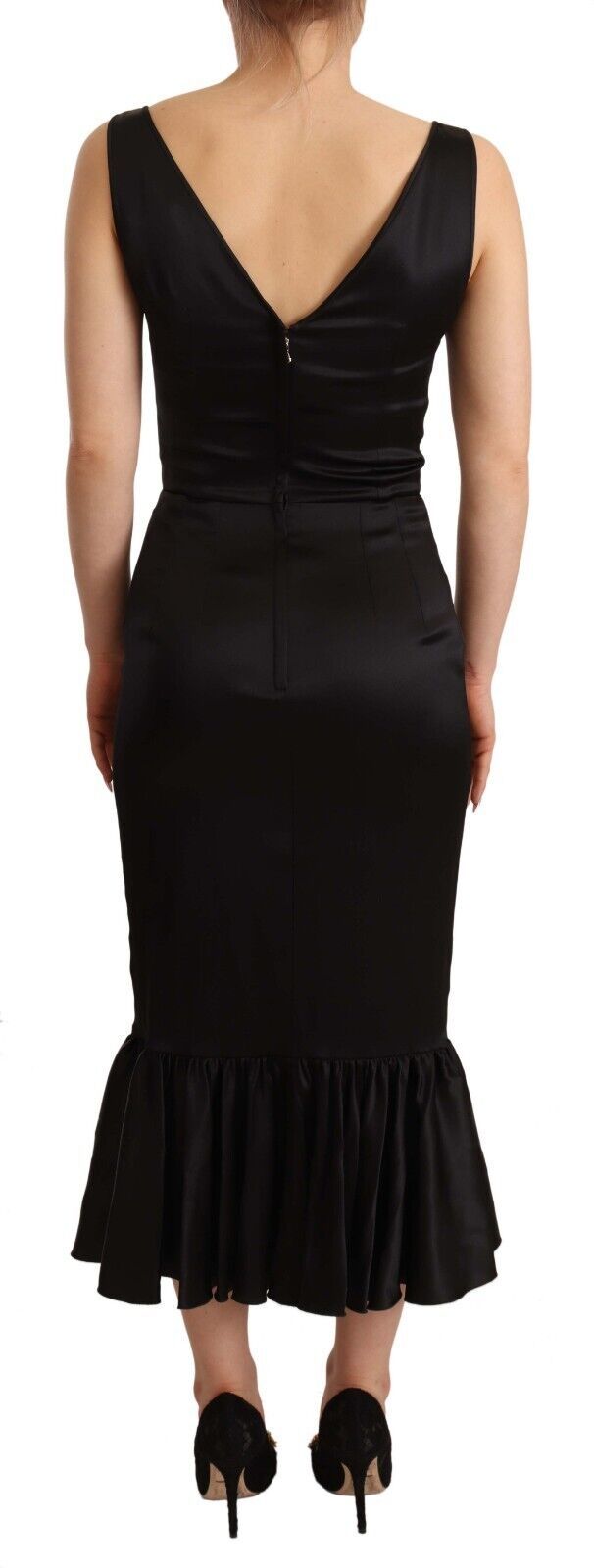 Black Silk Stretch Sheath Mermaid Midi Dress