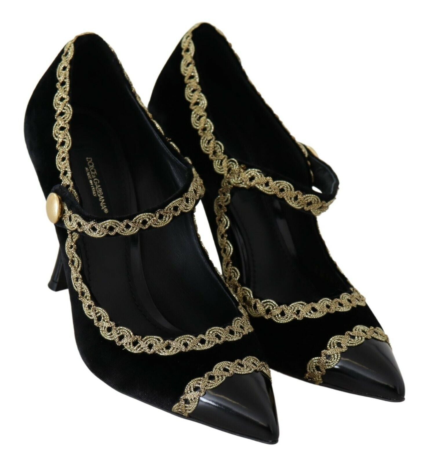 Black Embellished Velvet Mary Jane Pumps Shoes