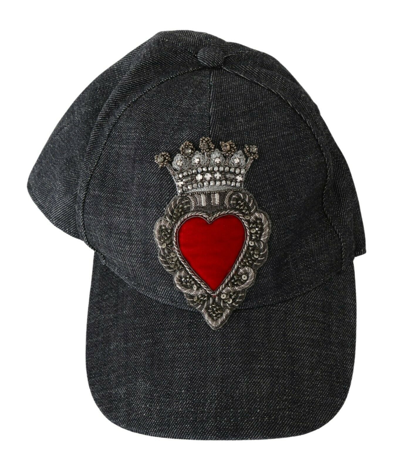 Blue Denim Embroidered Heart Design Cap