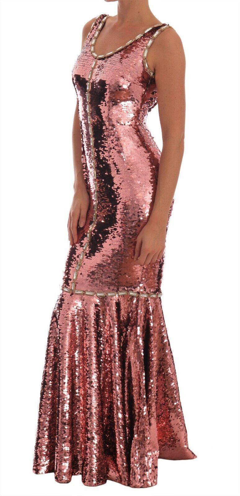 Pink Sequined Sheath Crystal Dress Gown