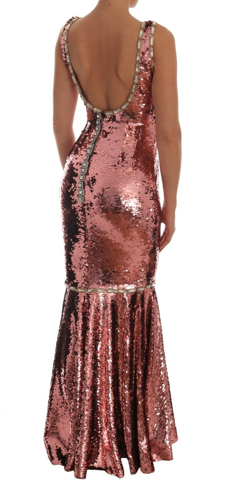 Pink Sequined Sheath Crystal Dress Gown