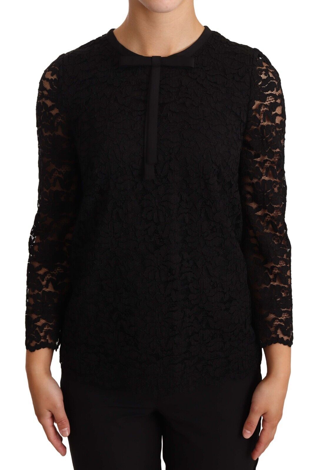 Black Floral Lace Nylon Blouse Top