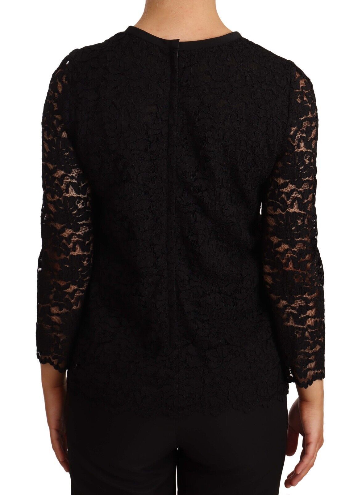 Black Floral Lace Nylon Blouse Top