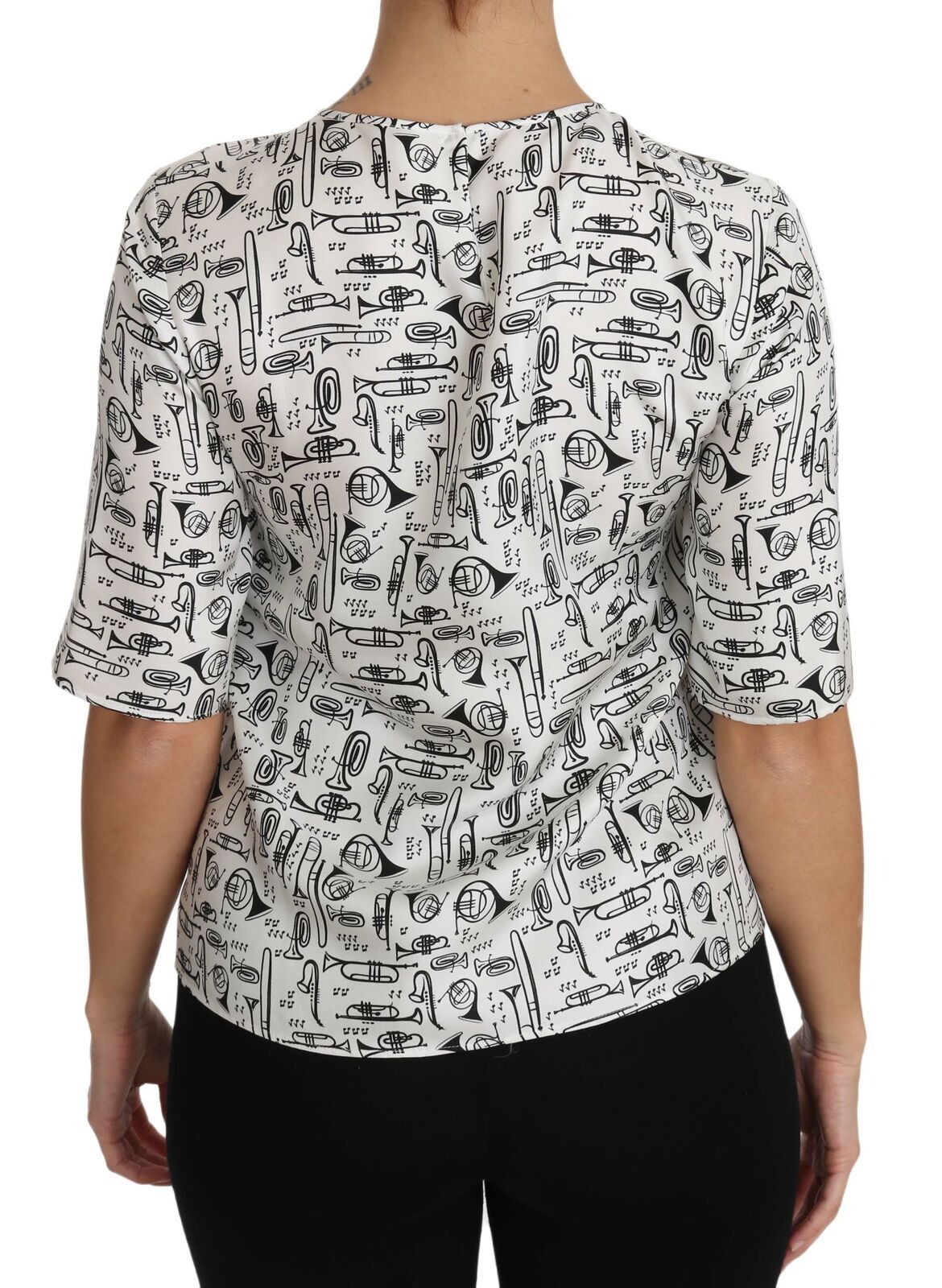 White Musical Instruments Print Blouse