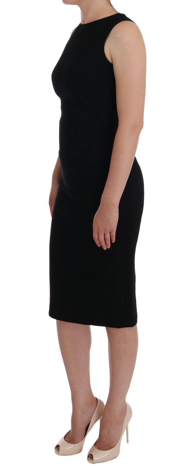 Black Stretch Crystal Sheath Gown Dress