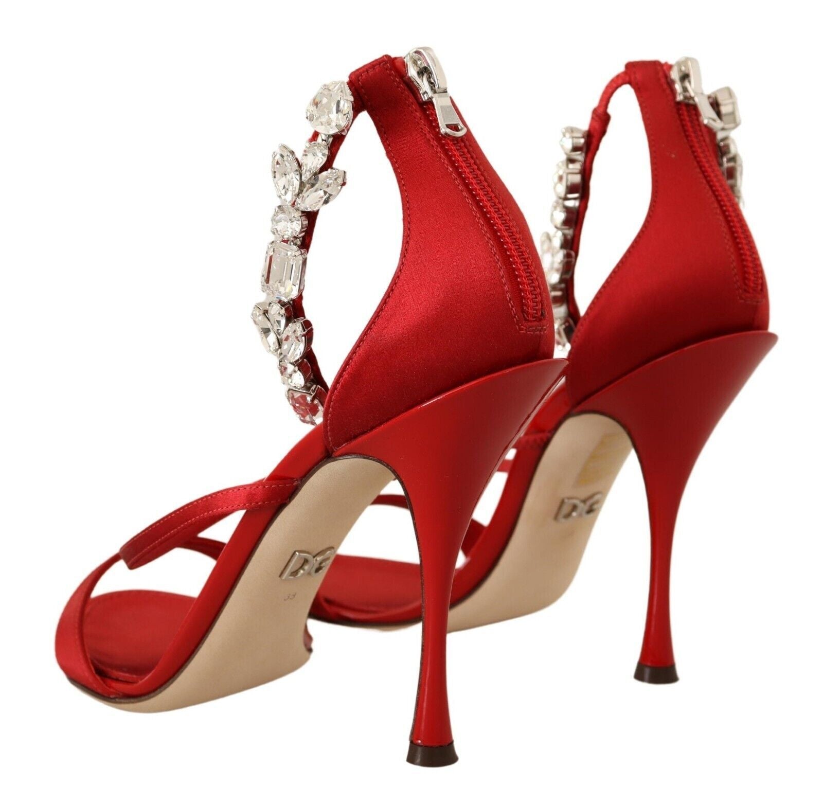 Red Satin Crystals Sandals Keira Heels Shoes