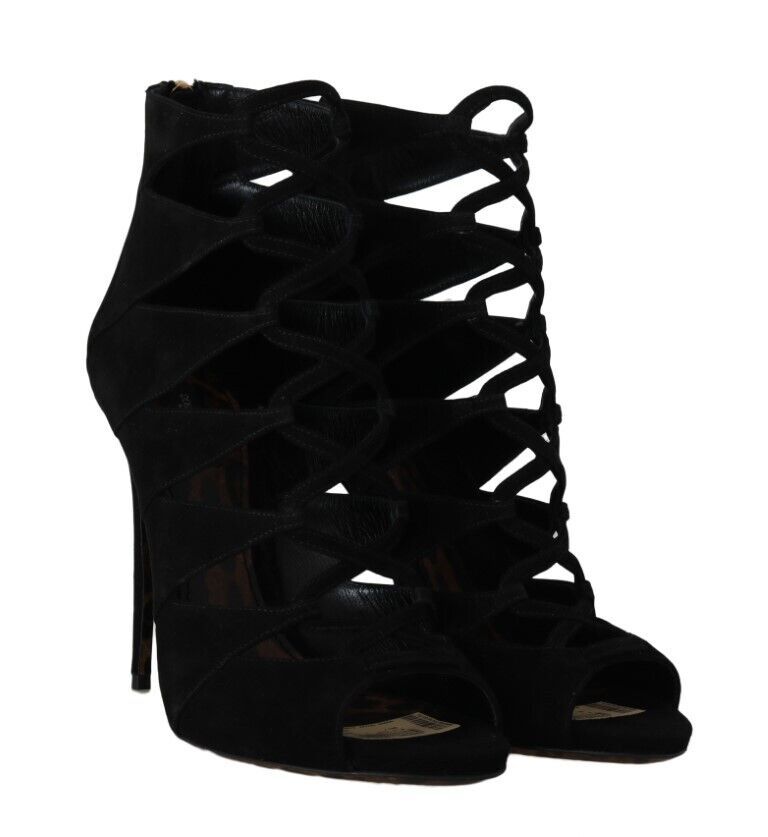 Black Suede Ankle Strap Sandals Boots Shoes