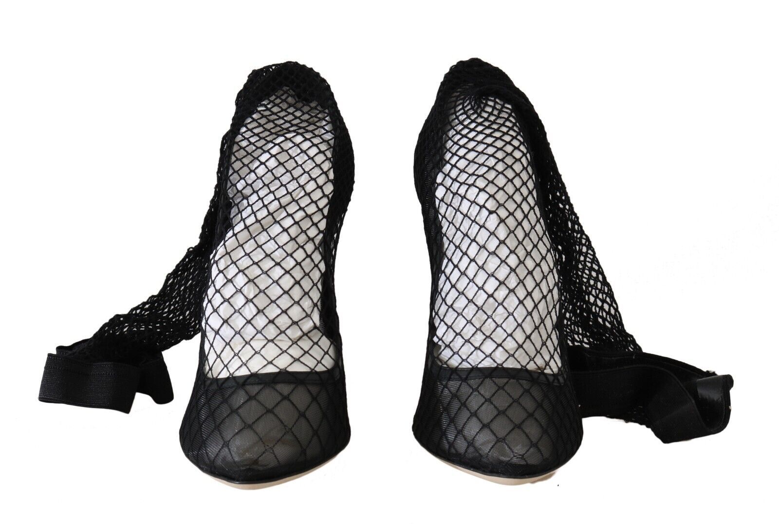 Black Netted Sock Heels Pumps Shoes