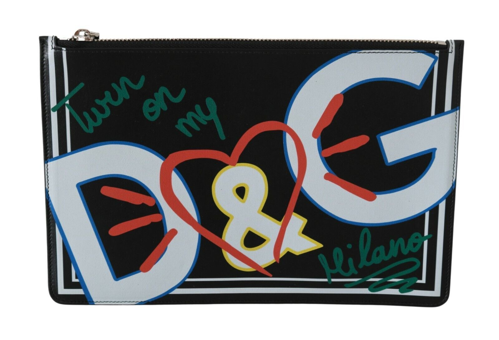 Dolce & Gabbana Black DG Print Mens Zipper Coin Purse Leather Wallet