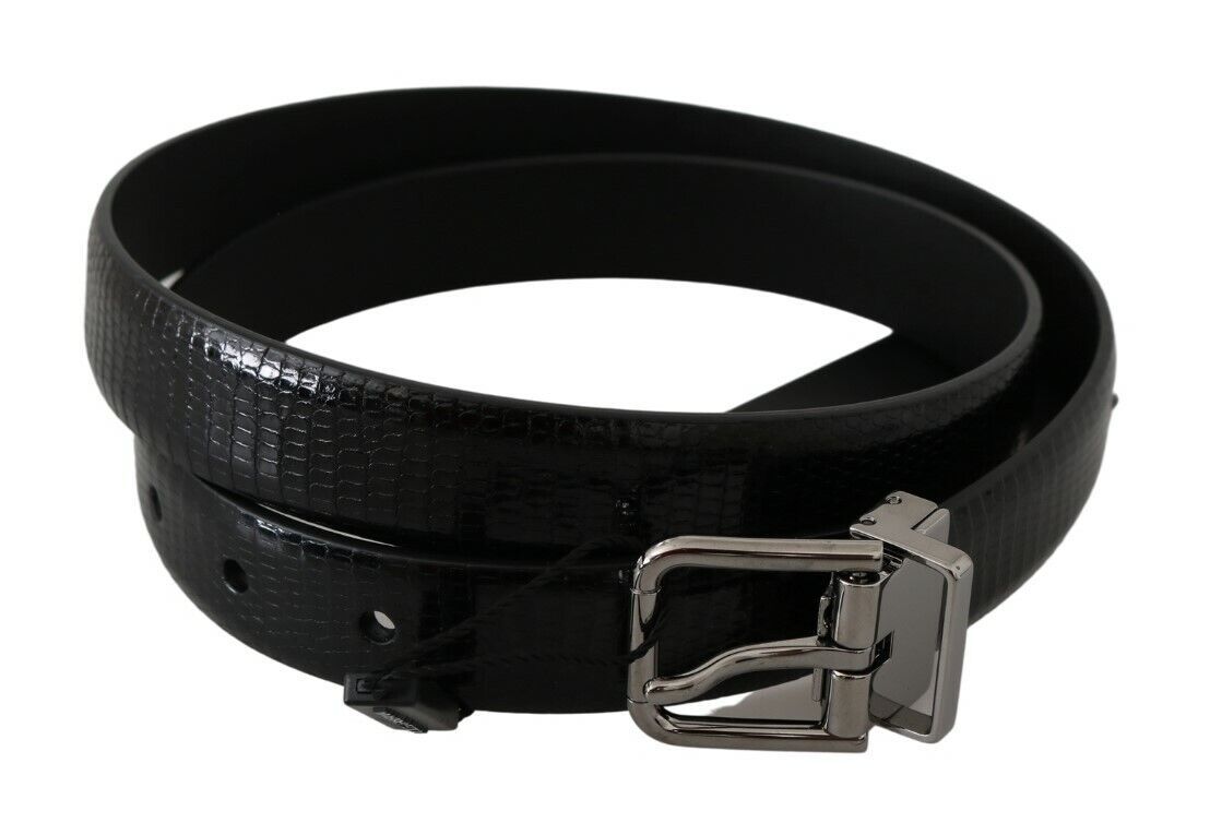 Black Silver Buckle Waist Lizard Skin Belt