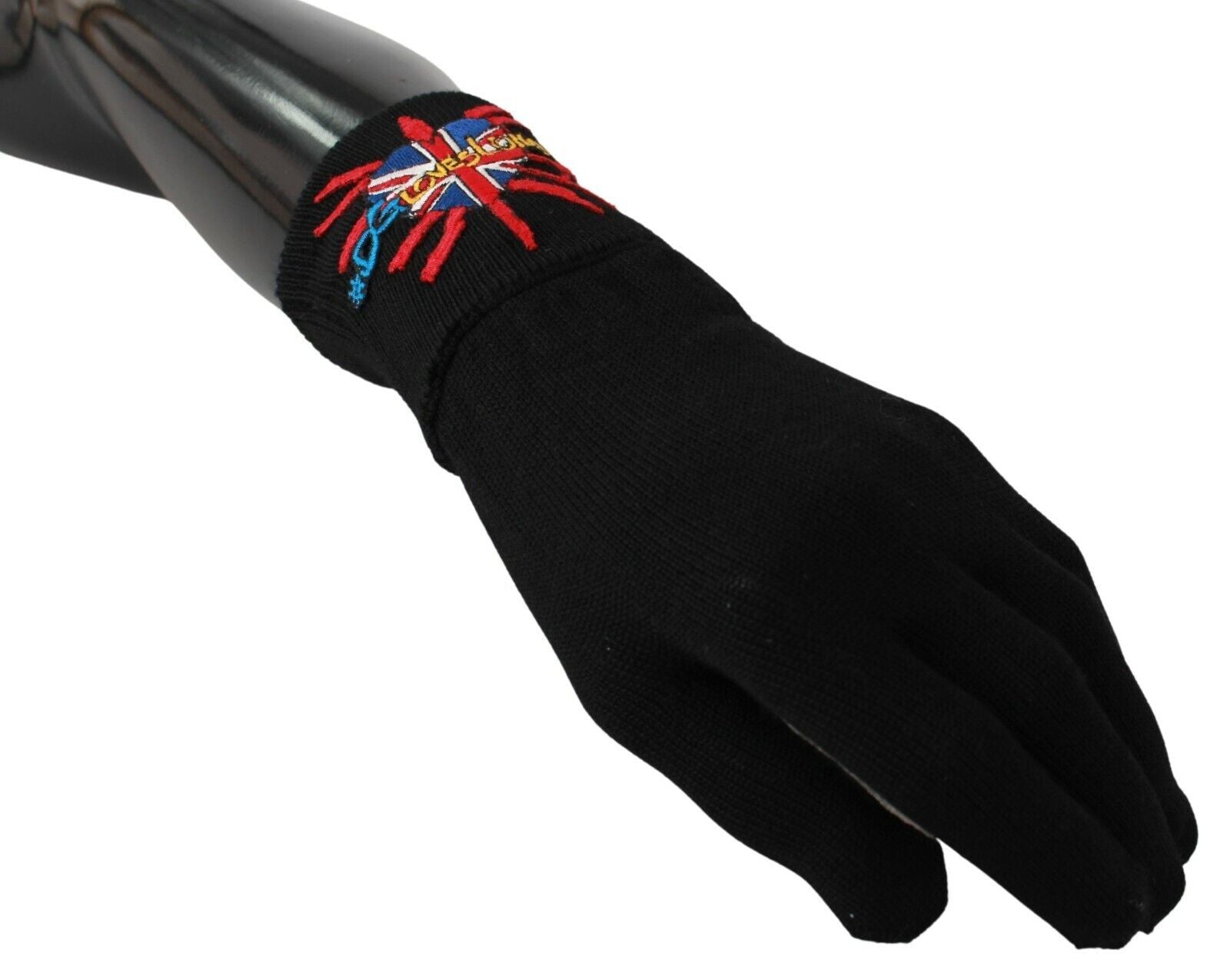 Black #DGLovesLondon Embroidered Wool Gloves