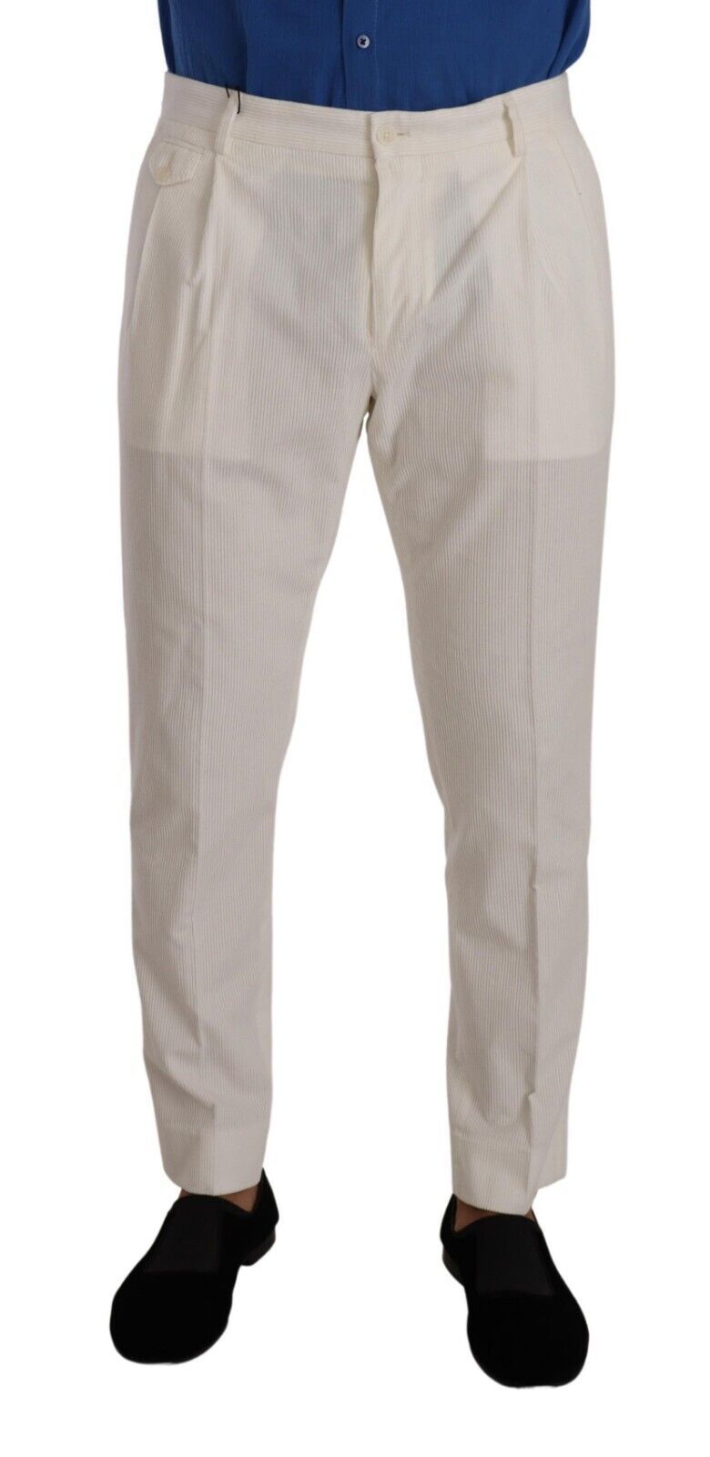 White Corduroy Cotton Men Tapered Pants