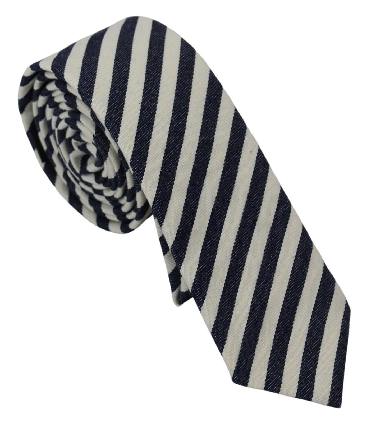 White Blue Striped Classic Adjustable Men Silk Tie