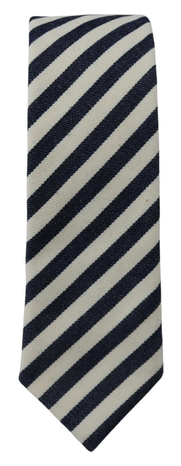 White Blue Striped Classic Adjustable Men Silk Tie