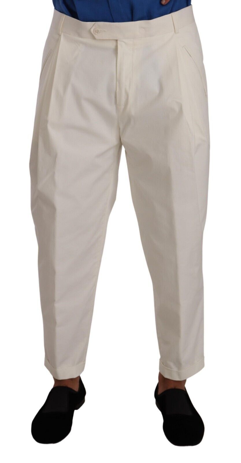 White Cotton Tapered Men Trouser Dress Pants