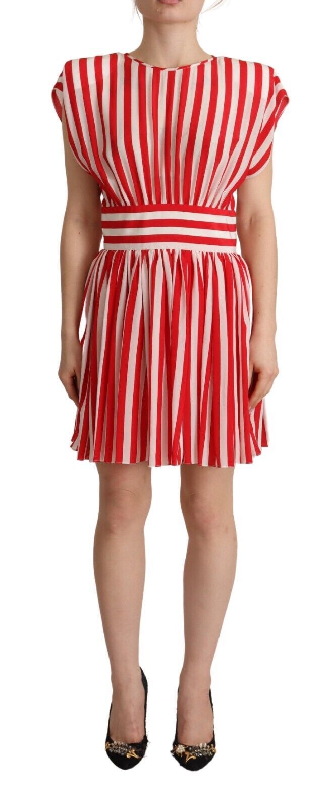 Red White Stripes Silk Mini A-line Dress