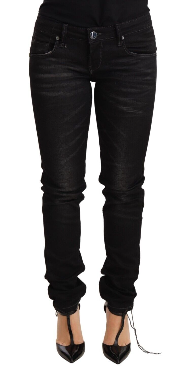 Black Washed Cotton Slim Fit Denim Low Waist Trouser Jeans