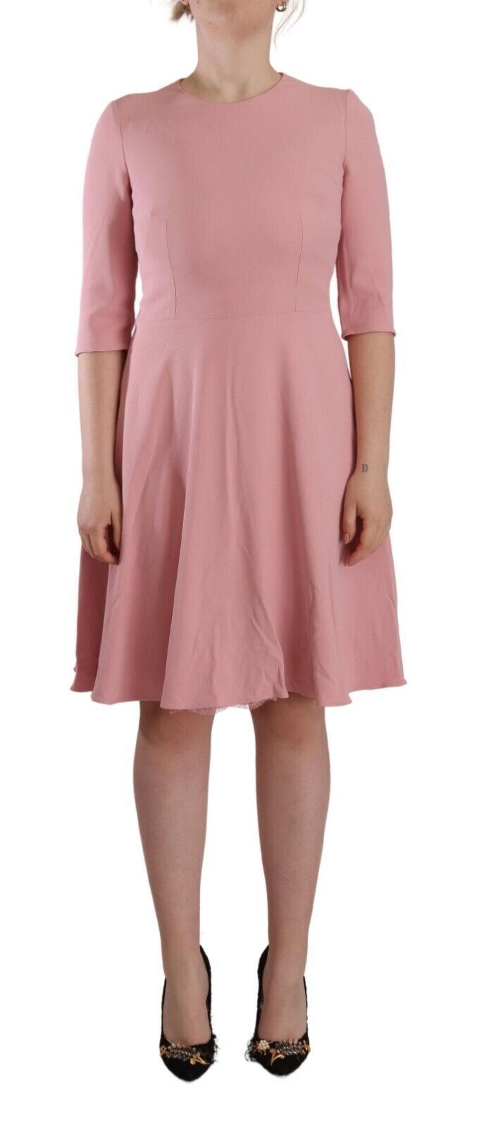 Pink 3/4 Sleeves Viscose Blend A-line Dress