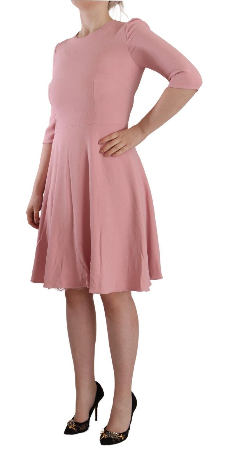 Pink 3/4 Sleeves Viscose Blend A-line Dress