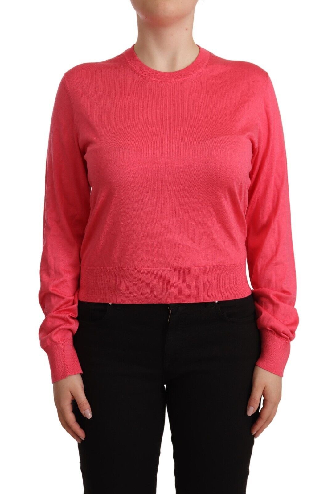 Pink Silk Crewneck Pullover Top Sweater