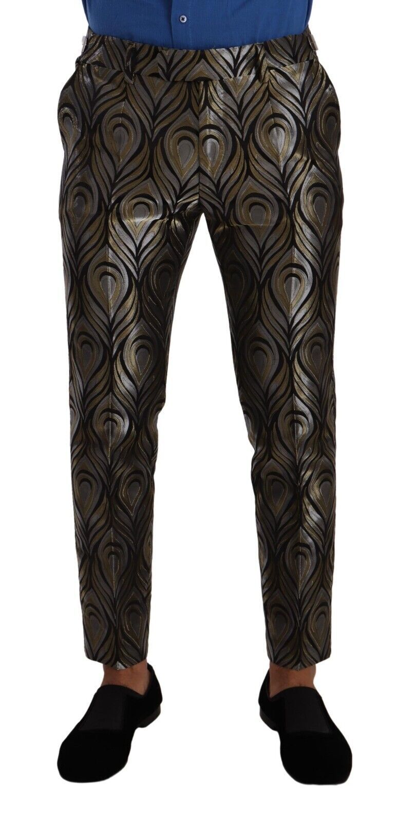 Silver Gold Jacquard Men Trouser Dress Pants