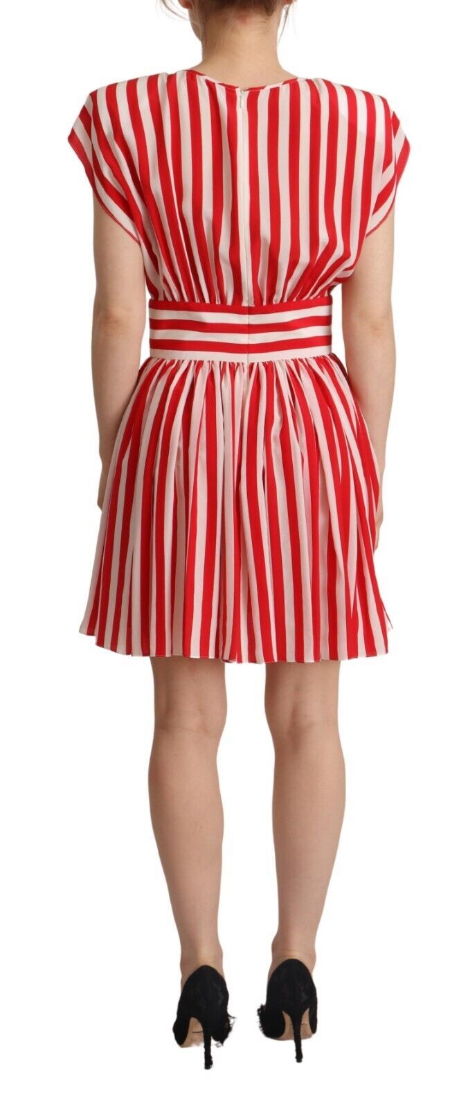 Red White Stripes Silk Mini A-line Dress