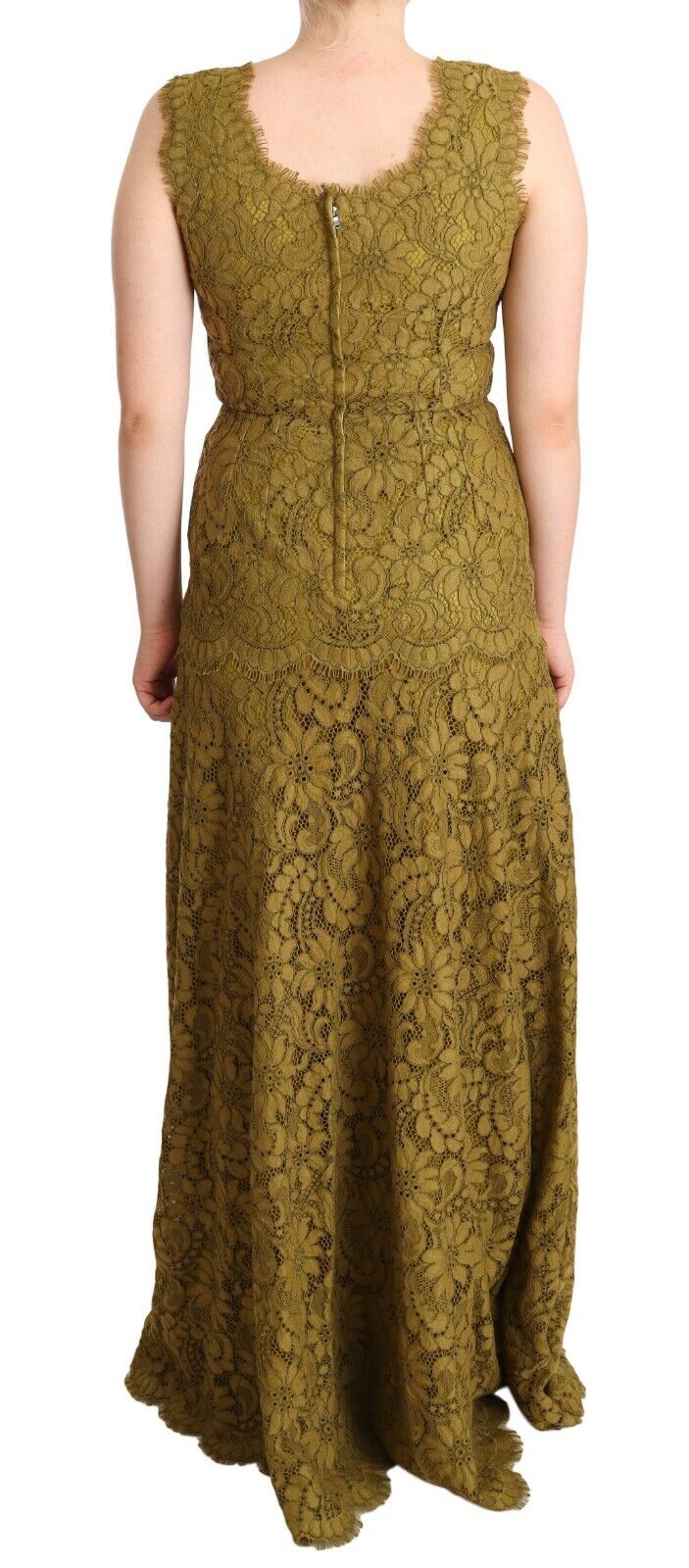 Brown Floral Lace Maxi Floor Length Dress